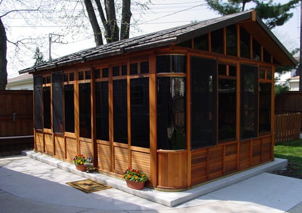 a Chalet gazebo on concrete deck