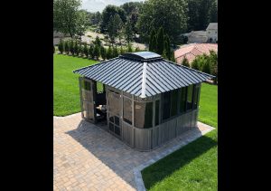 top view of a Colorado hot tub enclosure in the yard