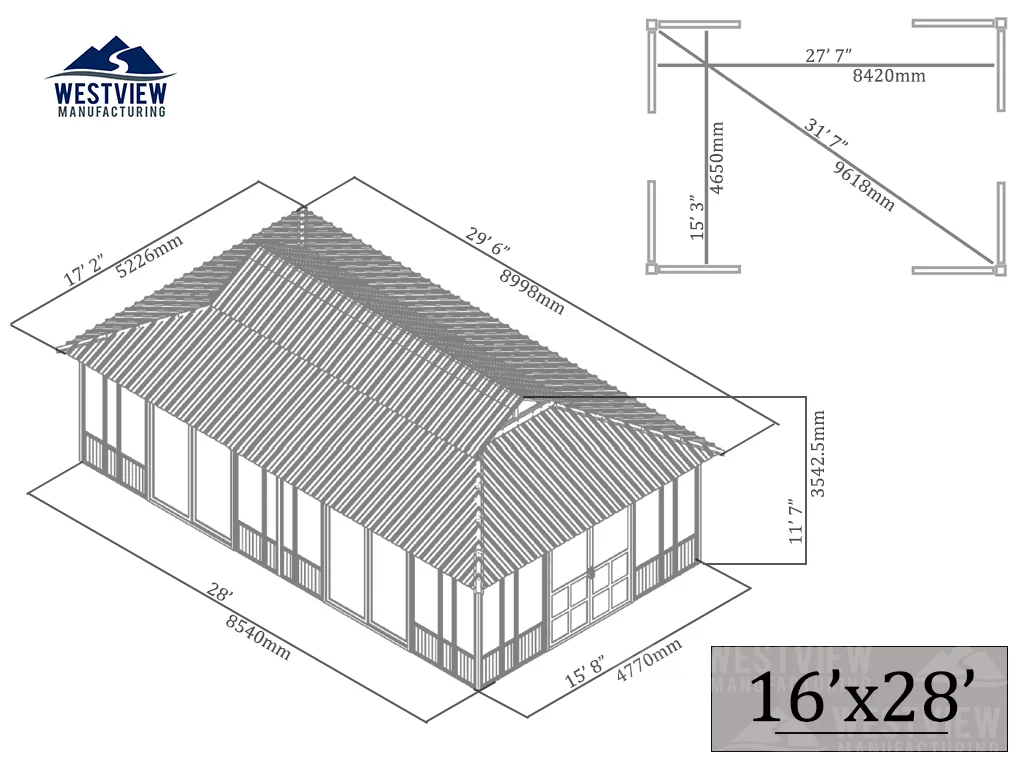 Elevation drawing for Brentwood 16x28