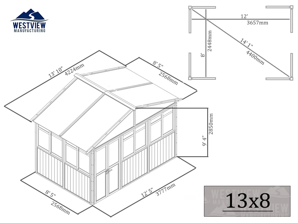 Elevation drawing for Vail 13x8 - Gray