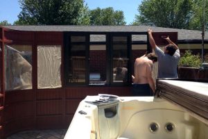 3. Build the back side of the gazebo by adding a skirt panel, window wall, and one more extension panel.